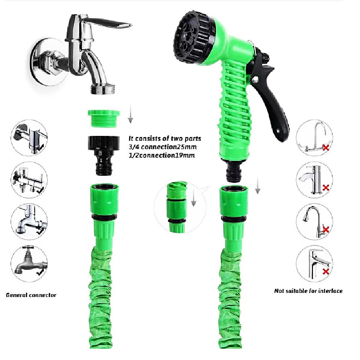 Garden Hose Water Pipe Expandable Water Hose with 7 Function Spray Nozzle