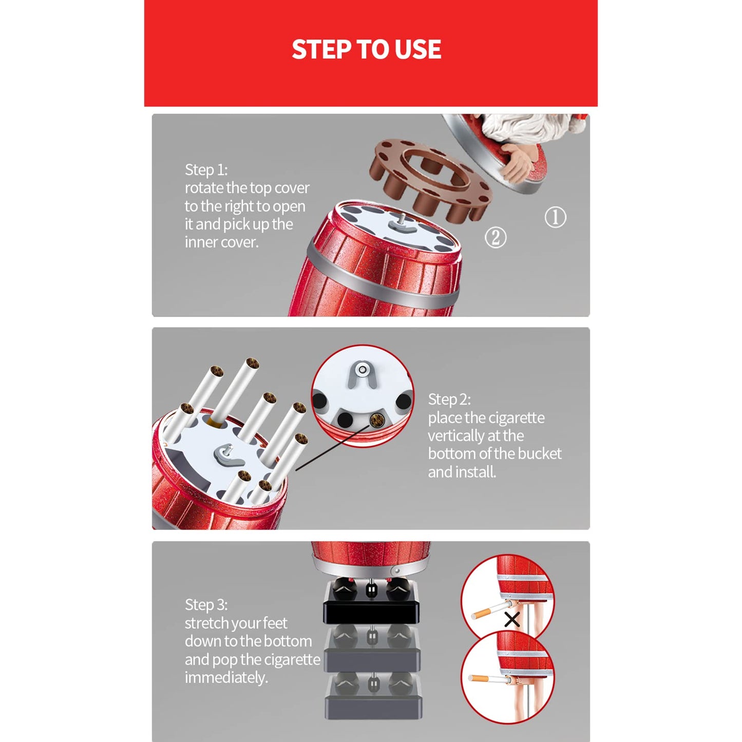Funny Cigarette Holder Funny Santa Claus in The Wooden Barrel Cigarette Dispenser Cigarette Holder Prank Toy Gift for Man