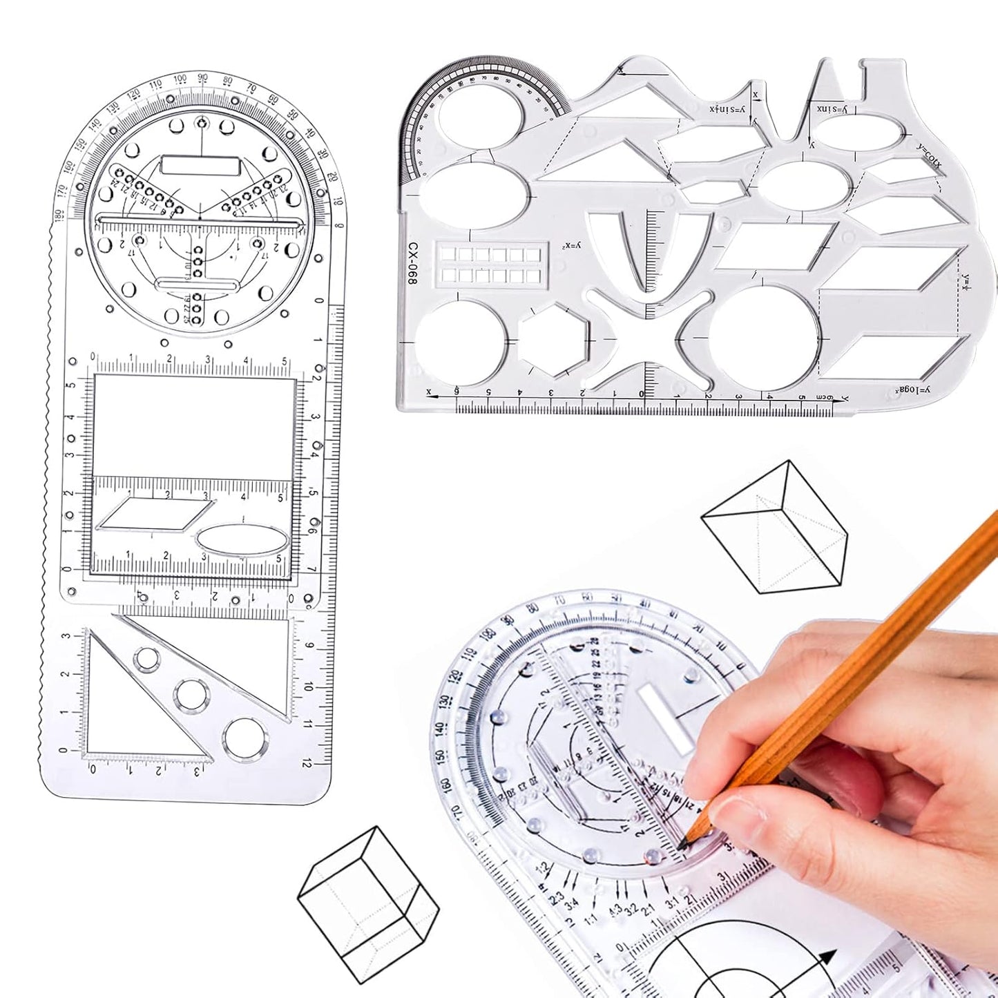 2 Pcs Multifunctional Geometric Ruler
