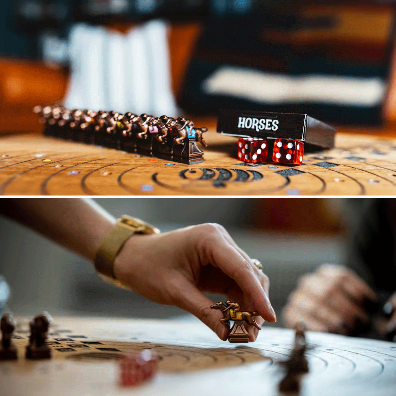 Scratched Horses Game made from a whiskey barrel