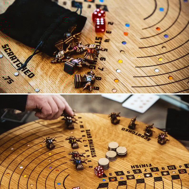 Scratched Horses Game made from a whiskey barrel