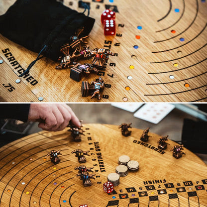 Scratched Horses Game made from a whiskey barrel